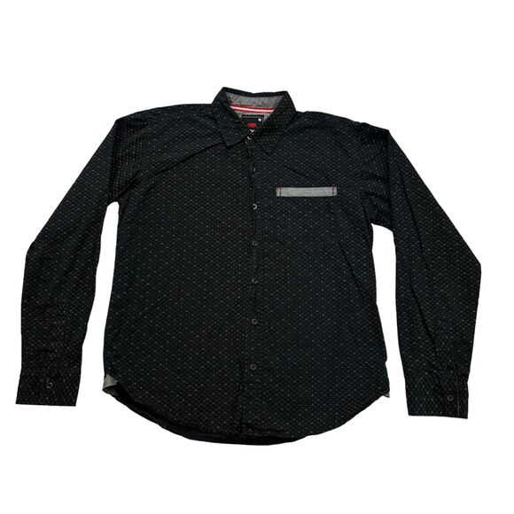Red Rhino Shirt Mens Medium M Black Gray Geometric Button Up Long Sleeve - Picture 1 of 10